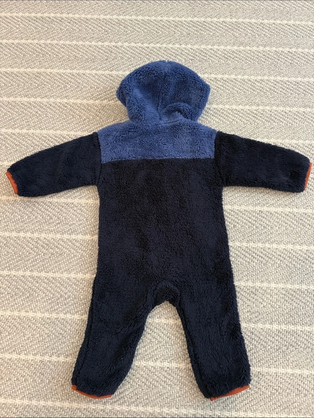 Old Navy Navy and Blue Hooded Fleece One-Piece with Orange Trim